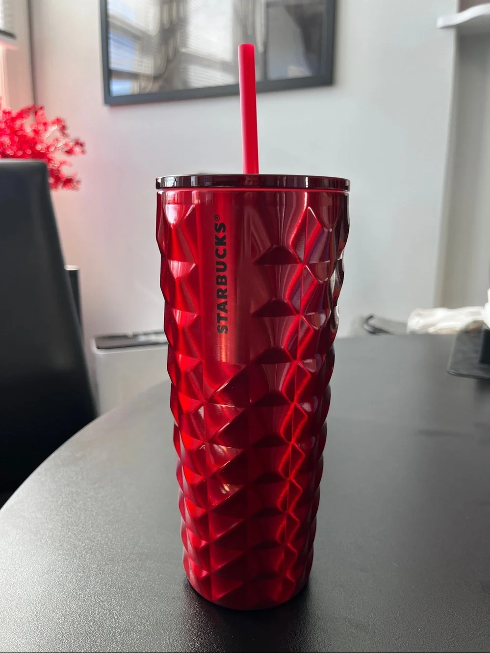 Starbucks Red Stainless Steel Tumbler + Blue Candy Cane Reusable Hot Cup, NEW